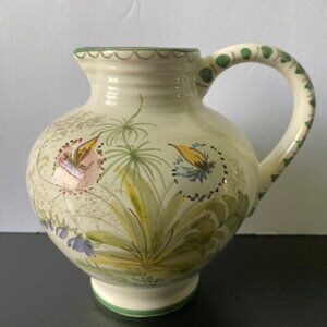 Vintage Ulmer Keramik  Hand-Painted Ceramic Floral Pitcher With Green Accents W